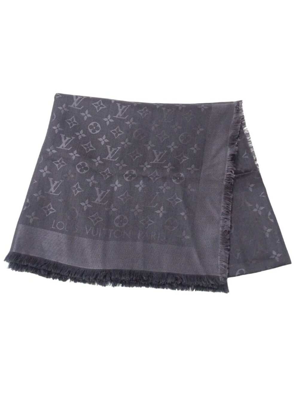 Louis Vuitton Scarf Monogram Shawl Silk Wool Antraccito Gray Autumn